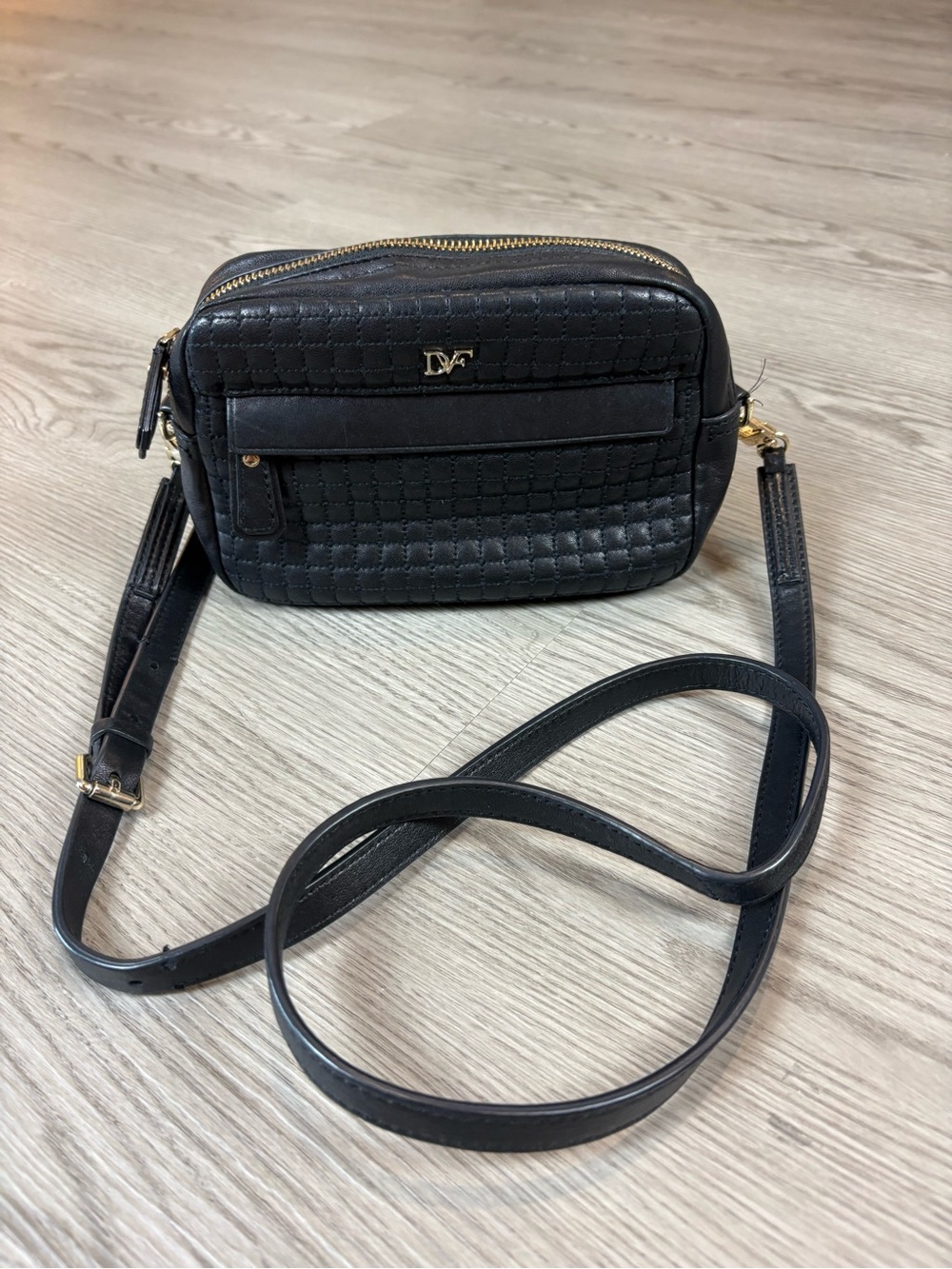 Diane Von Furstenberg Black Quilted Crossbody with Gold Hardware